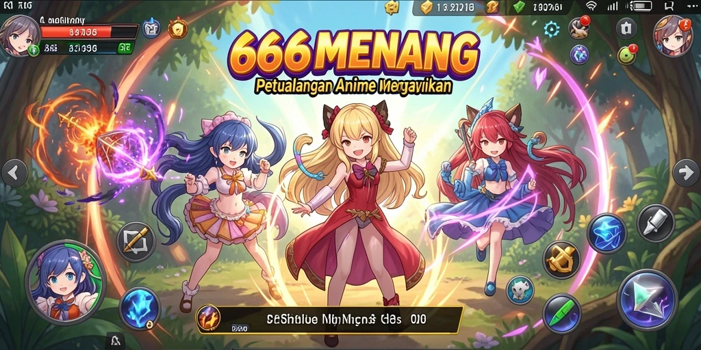 Tangkapan layar dari gameplay seru 666MENANG dengan karakter anime.
