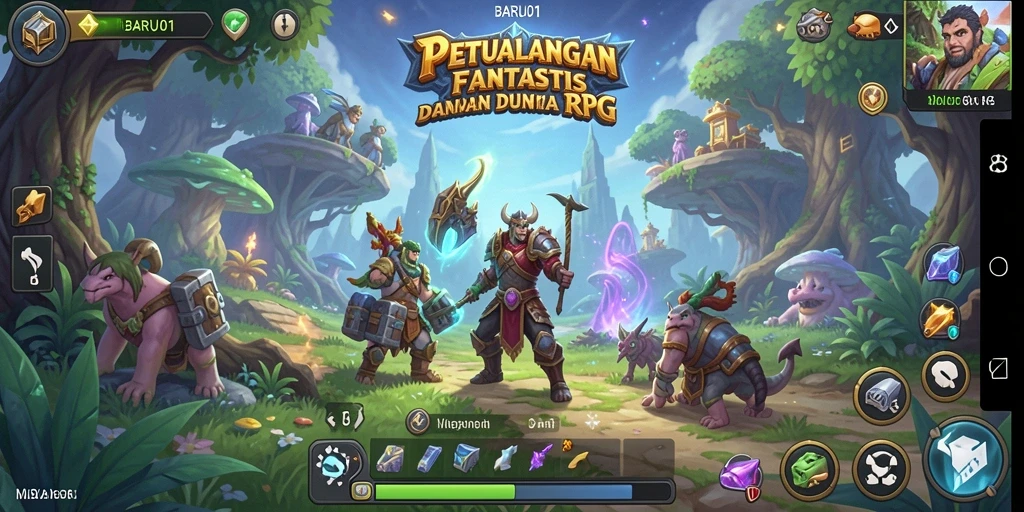 Screenshot utama BARU01 menampilkan aksi pertempuran yang mendebarkan dalam dunia RPG.